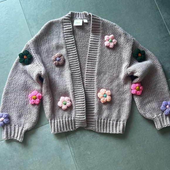 MAEVE by Anthropologie- Pink Knitted Cardigan with Floral Accents - Picture 2 of 4